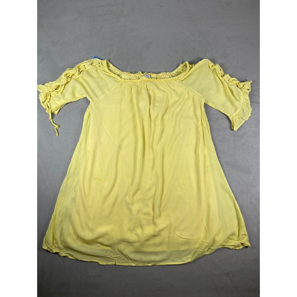 Naif Yellow Crinkle Gauze Off-the-Shoulder Ruffle Sleeve Peasant Tunic XL